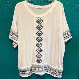POL White Embroidered Women's Top